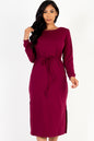 French Terry Long Sleeve Tie Front Midi Dress - Capella Apparel