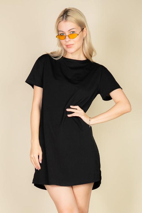 Short Sleeve Side Slit Tee Dress - Capella Apparel