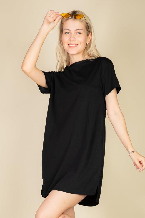 Short Sleeve Side Slit Tee Dress - Capella Apparel