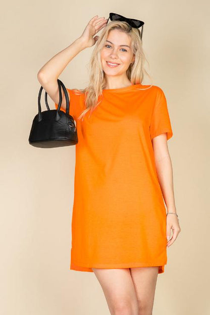 Short Sleeve Side Slit Tee Dress - Capella Apparel