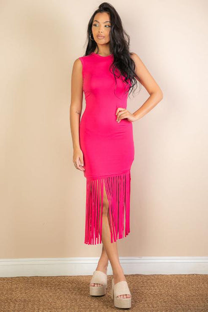 Sleeveless Fringe Midi Dress (CAPELLA) - Capella Apparel