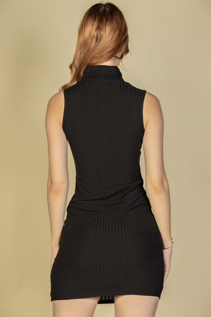 Ribbed Turtle Neck Sleeveless Bodycon Mini Dress (CAPELLA) - Capella Apparel