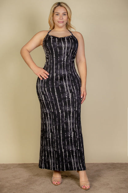 Plus Size Tie Dye Printed Cami Bodycon Maxi Dress (CAPELLA) - Capella Apparel