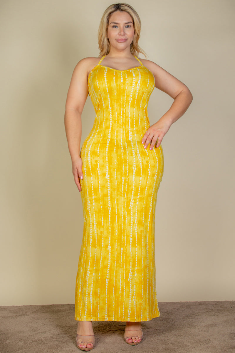 Plus Size Tie Dye Printed Cami Bodycon Maxi Dress (CAPELLA) - Capella Apparel