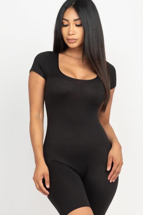 Short Sleeve Scoop Neck Bodycon Romper (CAPELLA) - Capella Apparel