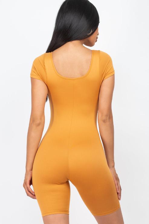 Short Sleeve Scoop Neck Bodycon Romper (CAPELLA) - Capella Apparel