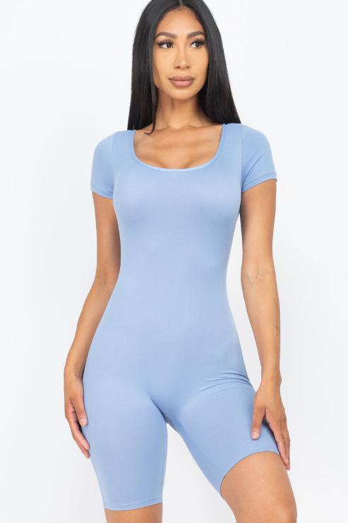 Short Sleeve Scoop Neck Bodycon Romper (CAPELLA) - Capella Apparel