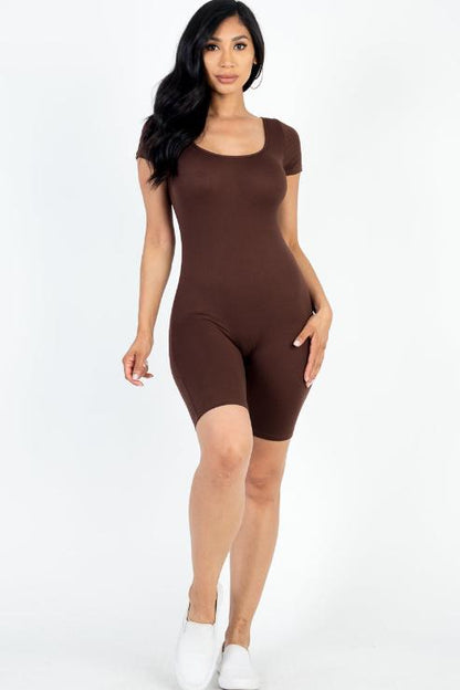 Short Sleeve Scoop Neck Bodycon Romper (CAPELLA) - Capella Apparel