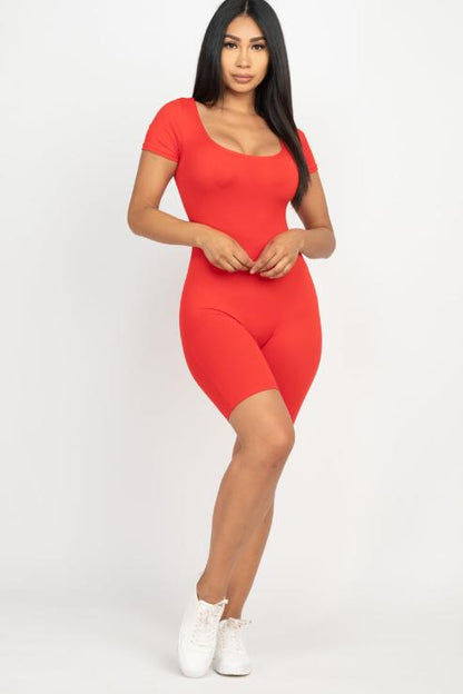 Short Sleeve Scoop Neck Bodycon Romper