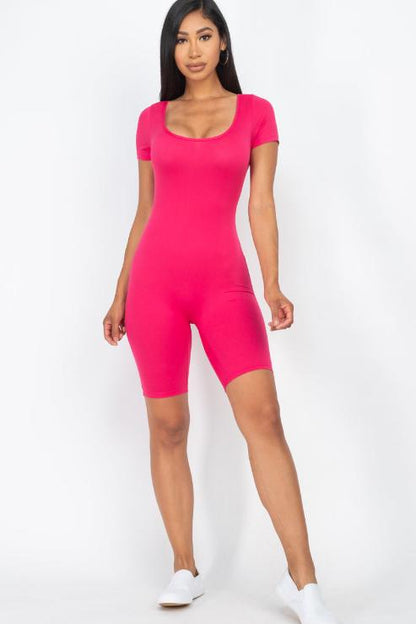 Short Sleeve Scoop Neck Bodycon Romper (CAPELLA) - Capella Apparel