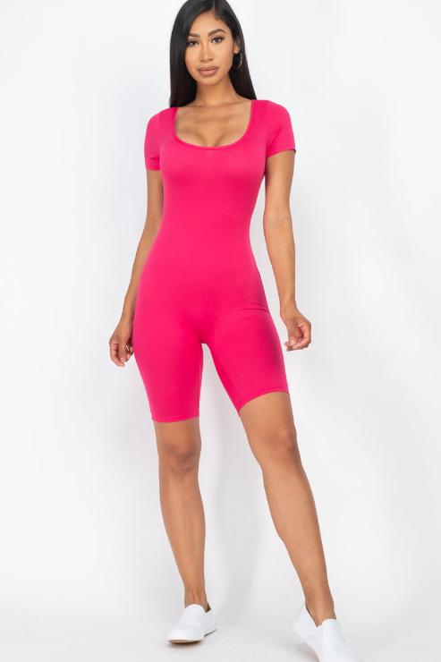 Short Sleeve Scoop Neck Bodycon Romper