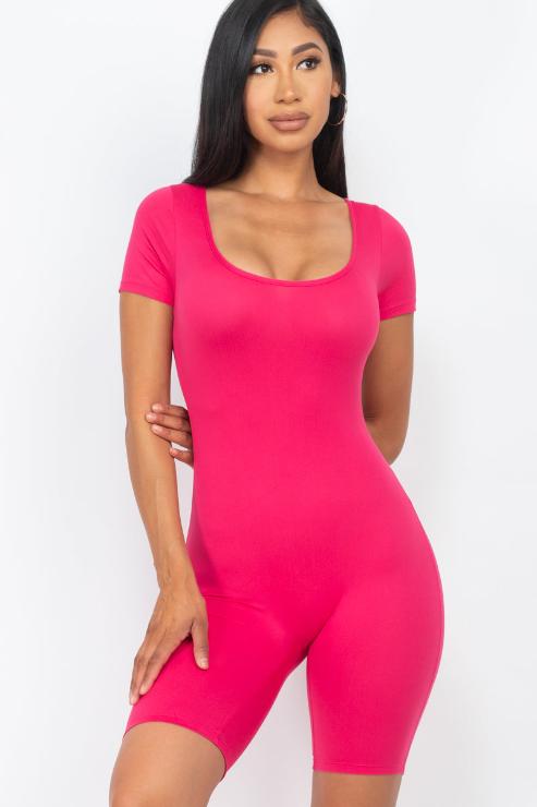 Short Sleeve Scoop Neck Bodycon Romper