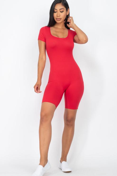 Short Sleeve Scoop Neck Bodycon Romper