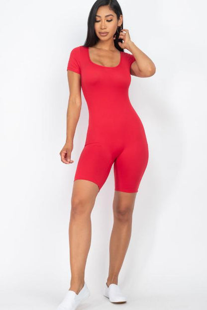 Short Sleeve Scoop Neck Bodycon Romper