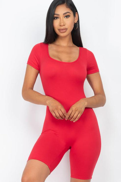 Short Sleeve Scoop Neck Bodycon Romper (CAPELLA) - Capella Apparel