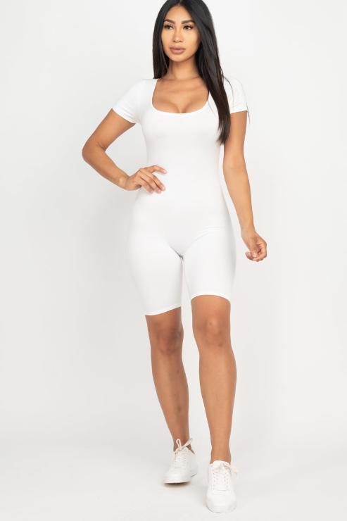 Short Sleeve Scoop Neck Bodycon Romper