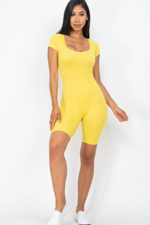 Short Sleeve Scoop Neck Bodycon Romper (CAPELLA) - Capella Apparel