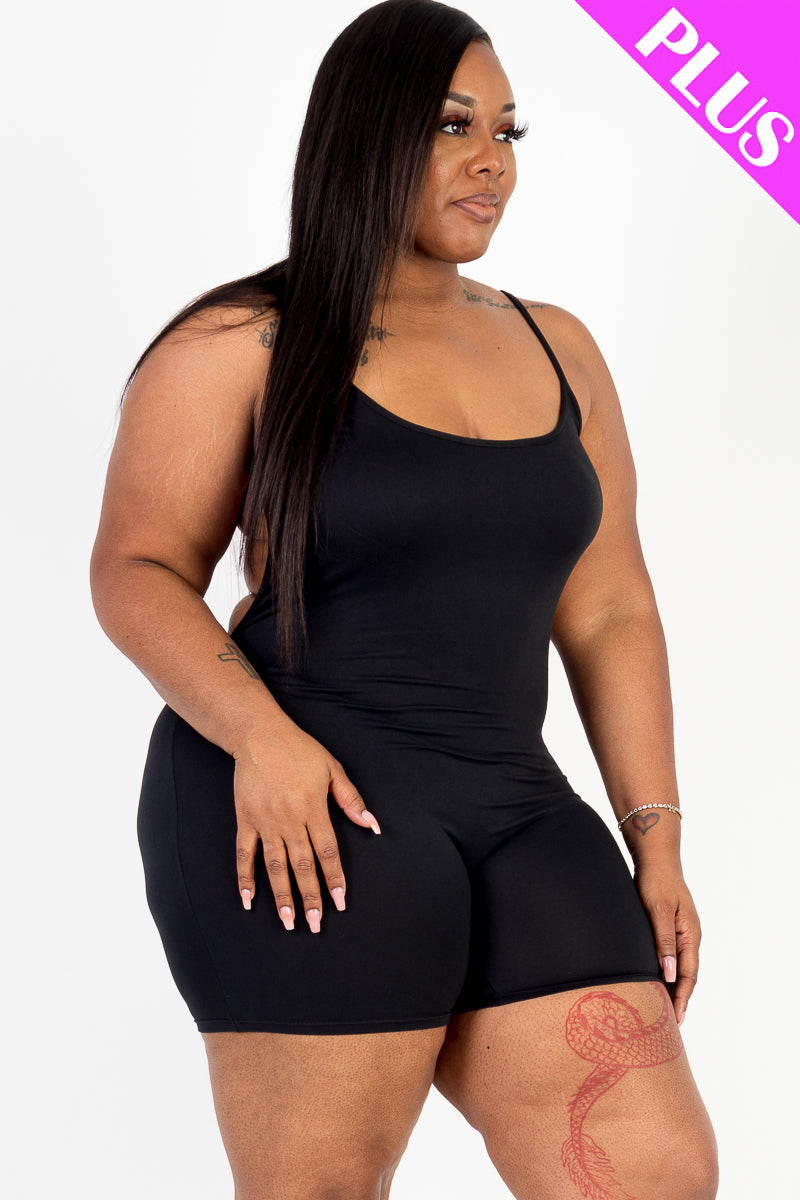 Plus Size Backless Cami Romper - Capella Apparel