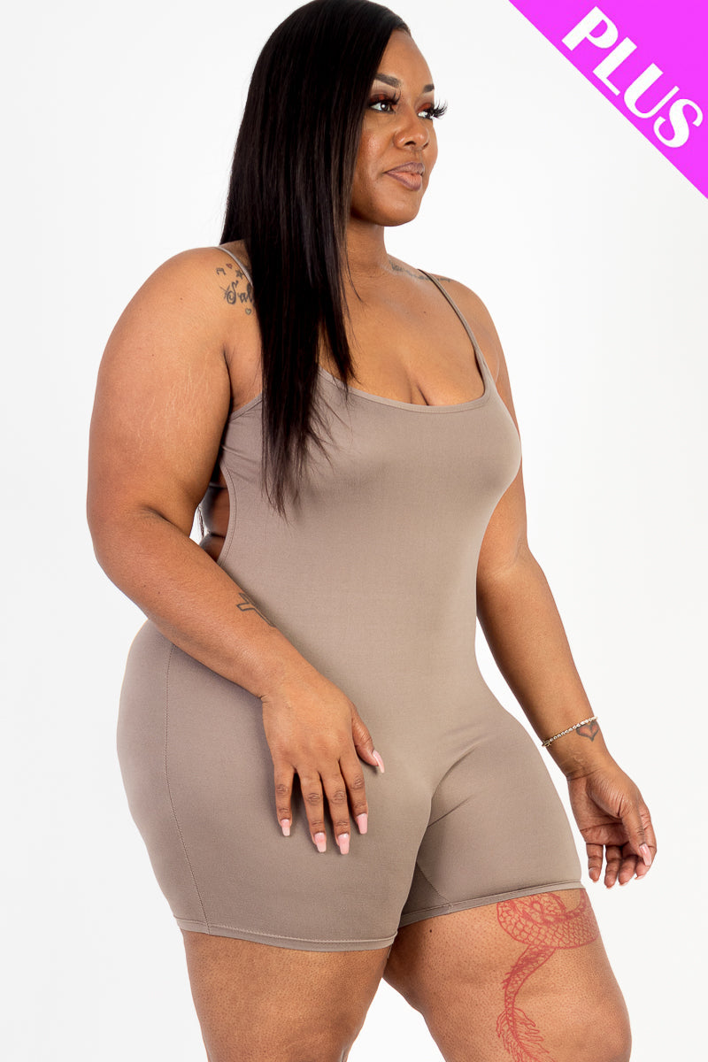 Plus Size Backless Cami Romper (CAPELLA) - Capella Apparel