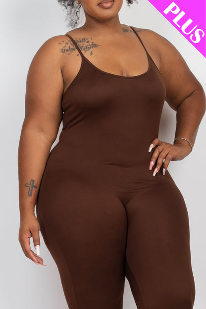 Plus Size Solid Bodycon Cami Jumpsuit - Wholesale Capella Apparel