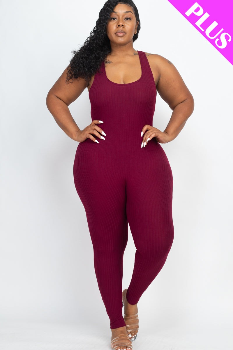 Plus Ribbed Scoop Neck Bodycon Jumpsuit - Wholesale Capella Apparel