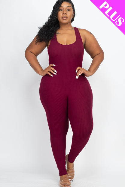 Plus Ribbed Scoop Neck Bodycon Jumpsuit - Wholesale Capella Apparel