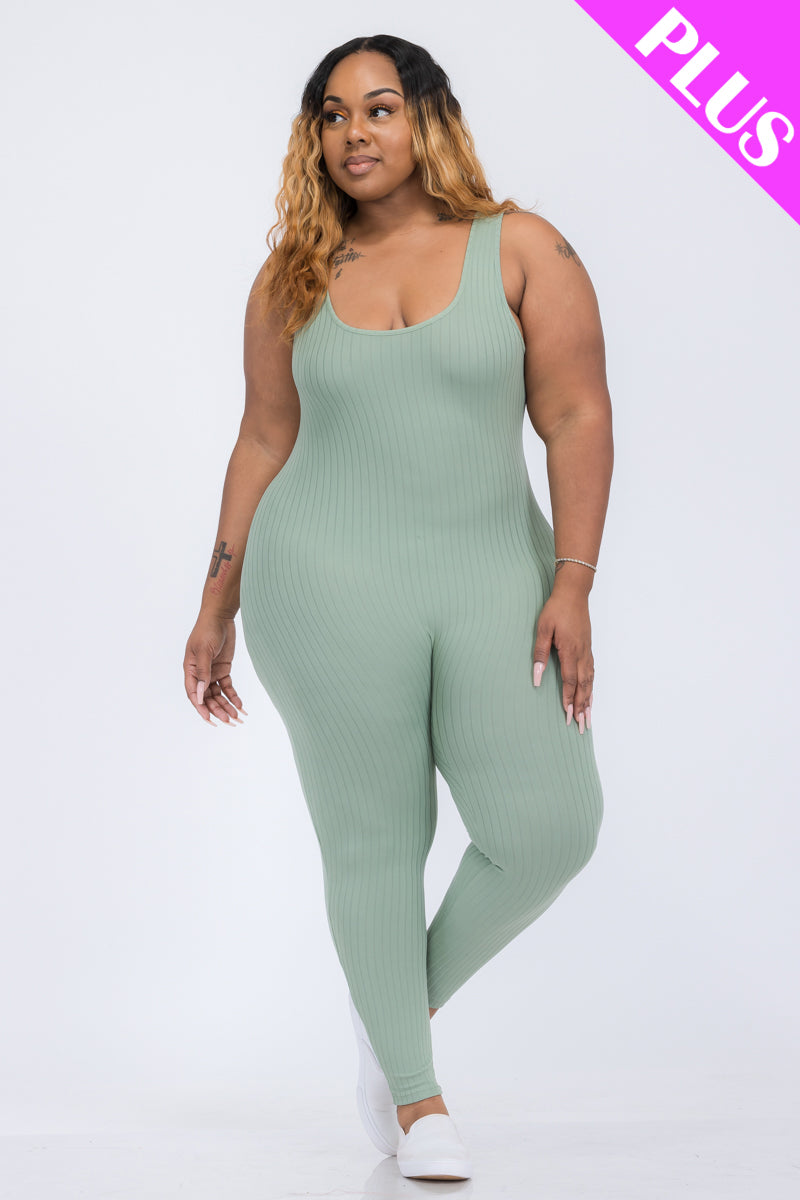 Plus Ribbed Scoop Neck Bodycon Jumpsuit - Wholesale Capella Apparel