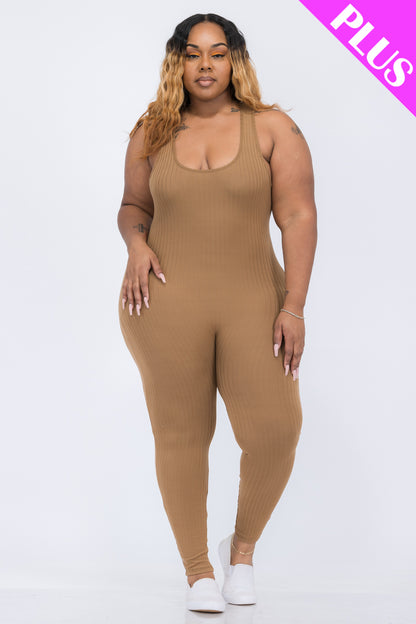 Plus Ribbed Scoop Neck Bodycon Jumpsuit - Wholesale Capella Apparel