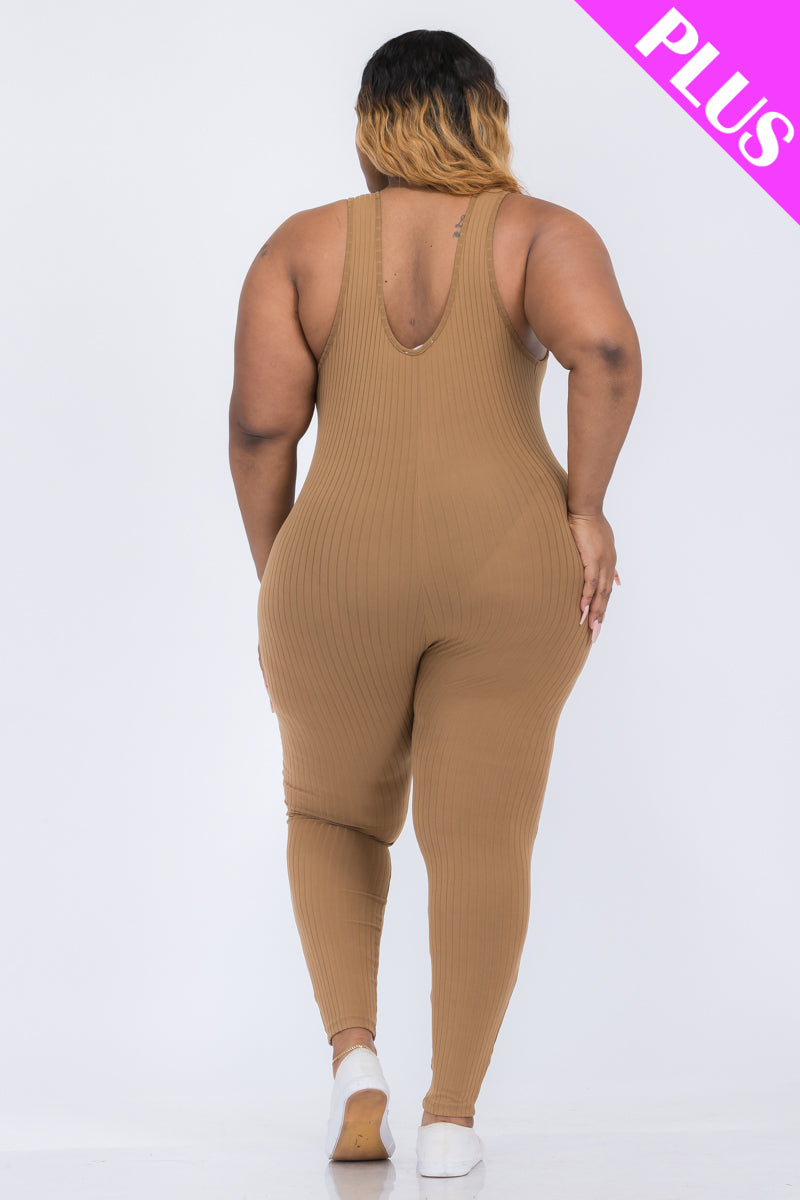 Plus Ribbed Scoop Neck Bodycon Jumpsuit - Wholesale Capella Apparel