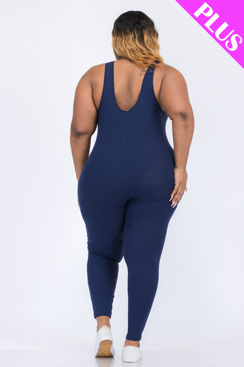 Plus Ribbed Scoop Neck Bodycon Jumpsuit (CAPELLA) - Capella Apparel