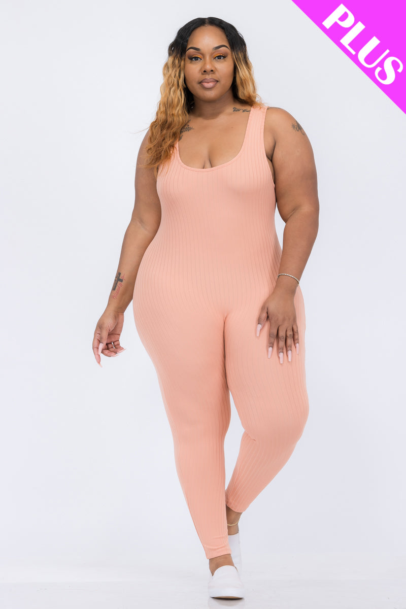 Plus Ribbed Scoop Neck Bodycon Jumpsuit - Wholesale Capella Apparel