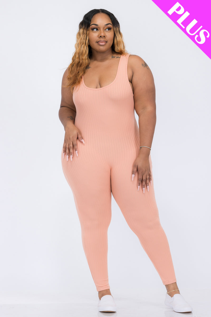 Plus Ribbed Scoop Neck Bodycon Jumpsuit - Wholesale Capella Apparel