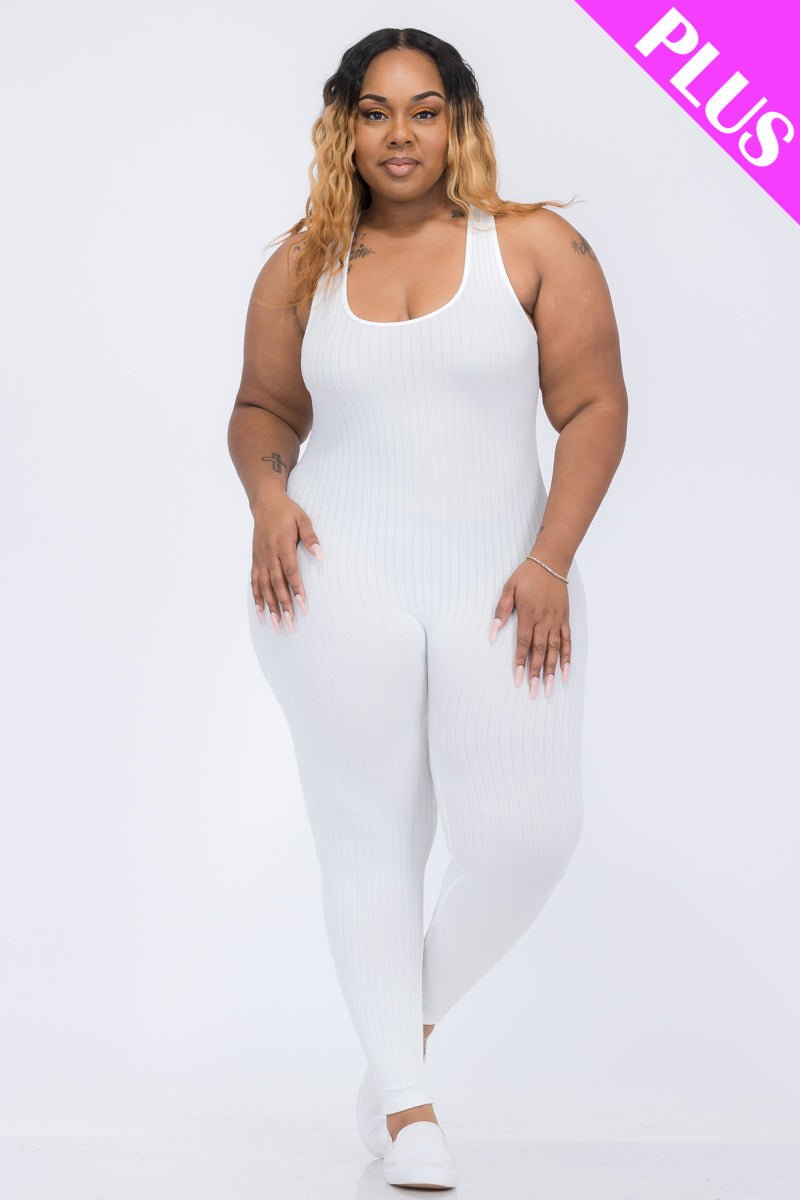 Plus Ribbed Scoop Neck Bodycon Jumpsuit (CAPELLA) - Capella Apparel