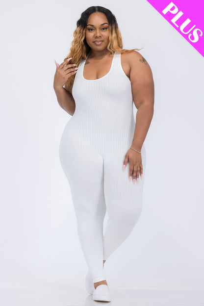 Plus Ribbed Scoop Neck Bodycon Jumpsuit (CAPELLA) - Capella Apparel