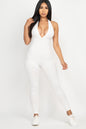 Halter V Neck Ribbed Bodycon Jumpsuit - Wholesale Capella Apparel