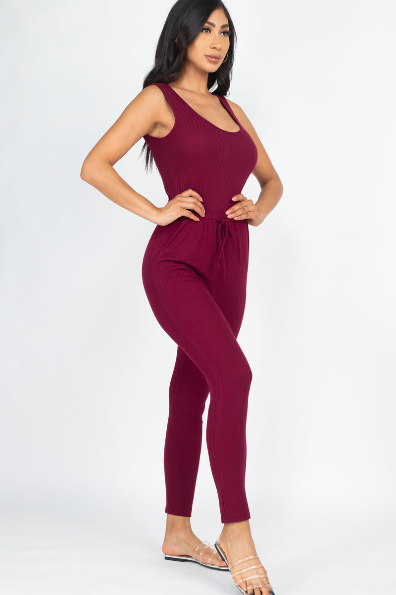 Ribbed Sleeveless Drawstring Jumpsuit (CAPELLA) - Capella Apparel