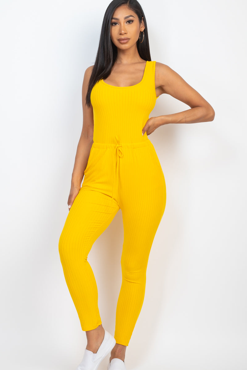 Ribbed Sleeveless Drawstring Jumpsuit (CAPELLA) - Capella Apparel