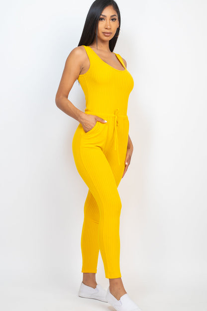 Ribbed Sleeveless Drawstring Jumpsuit (CAPELLA) - Capella Apparel