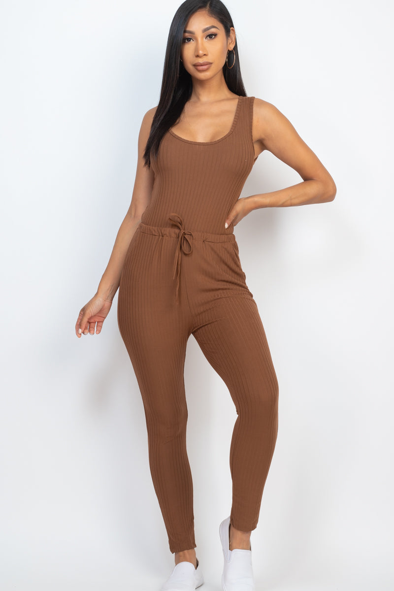 Ribbed Sleeveless Drawstring Jumpsuit (CAPELLA) - Capella Apparel