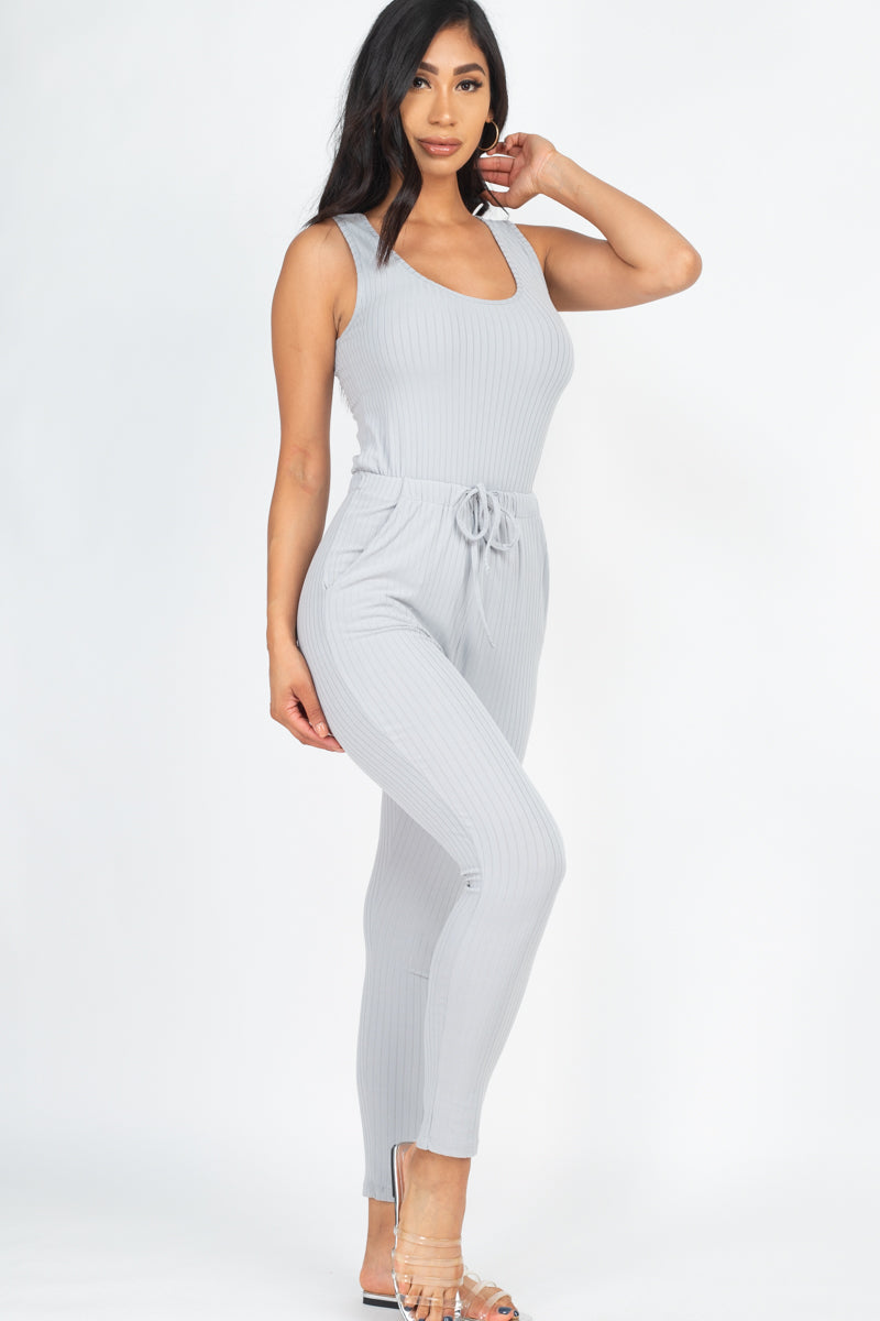 Ribbed Sleeveless Drawstring Jumpsuit (CAPELLA) - Capella Apparel