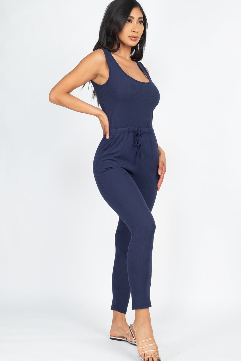 Ribbed Sleeveless Drawstring Jumpsuit (CAPELLA) - Capella Apparel