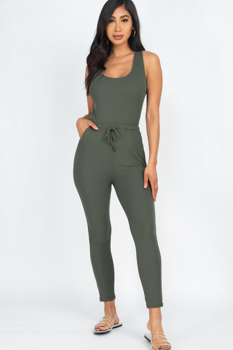 Ribbed Sleeveless Drawstring Jumpsuit (CAPELLA) - Capella Apparel