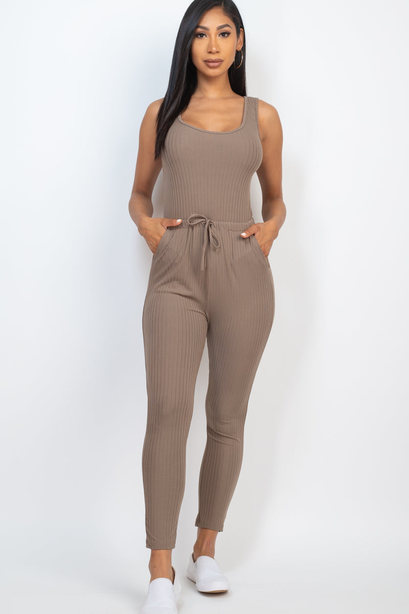 Ribbed Sleeveless Drawstring Jumpsuit (CAPELLA) - Capella Apparel