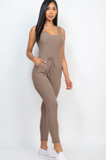 Ribbed Sleeveless Drawstring Jumpsuit (CAPELLA) - Capella Apparel