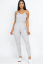 Solid Spaghetti Strap Elastic Waist Jumpsuit (CAPELLA) - Capella Apparel