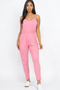 Solid Spaghetti Strap Elastic Waist Jumpsuit - Wholesale Capella Apparel