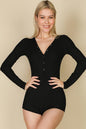 Ribbed Button Neck Long Sleeve Bodycon Romper - Wholesale Capella Apparel