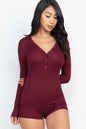 Ribbed Button Neck Long Sleeve Bodycon Romper (CAPELLA) - Capella Apparel