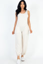 Casual Solid French Terry Sleeveless Scoop Neck Front Pocket Jumpsuit - Capella Apparel