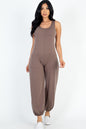 Casual Solid French Terry Sleeveless Scoop Neck Front Pocket Jumpsuit - Capella Apparel